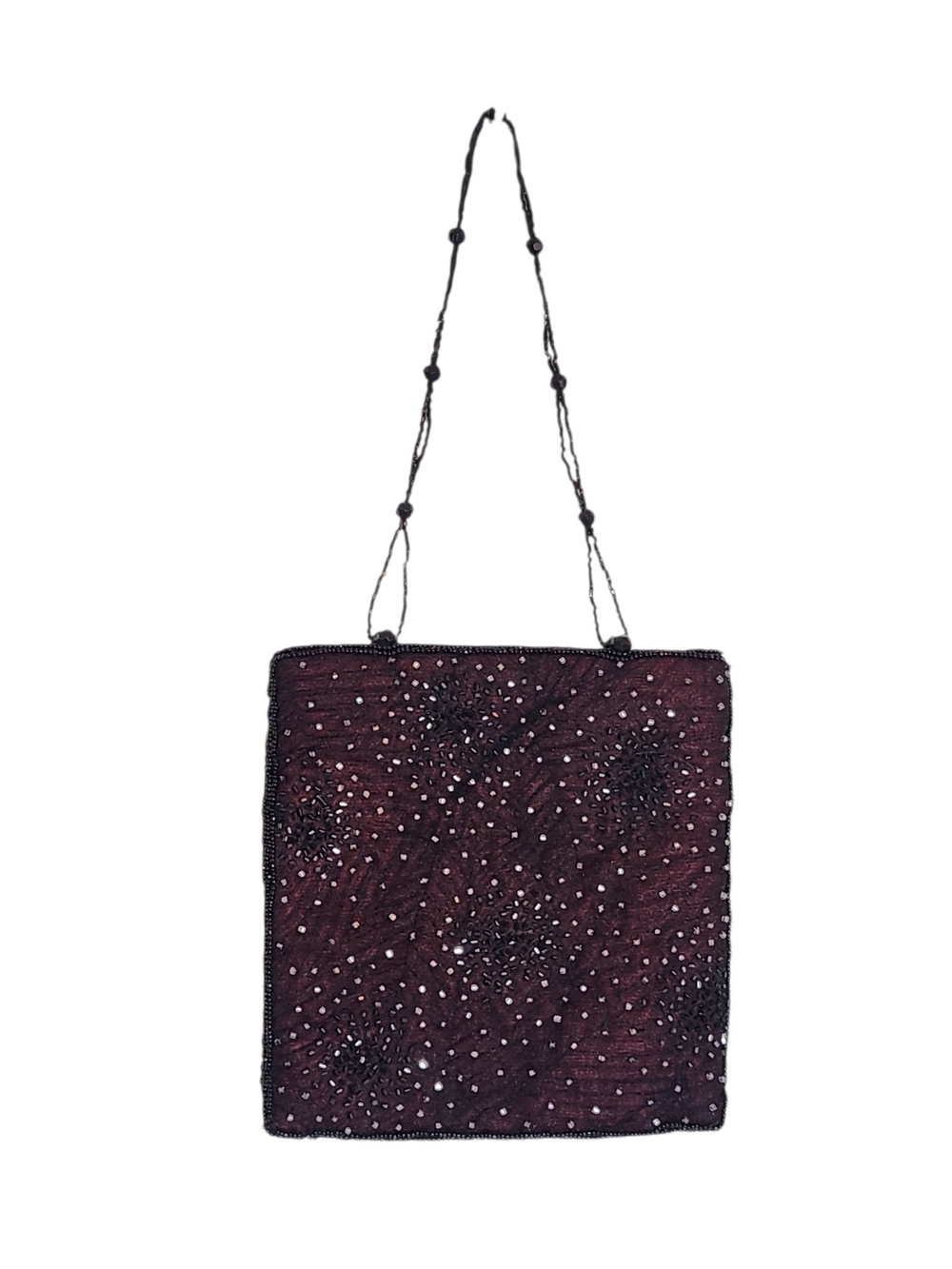 Franchi Black and Burgundy Beaded Cocktail Evening Bag 7 x 7